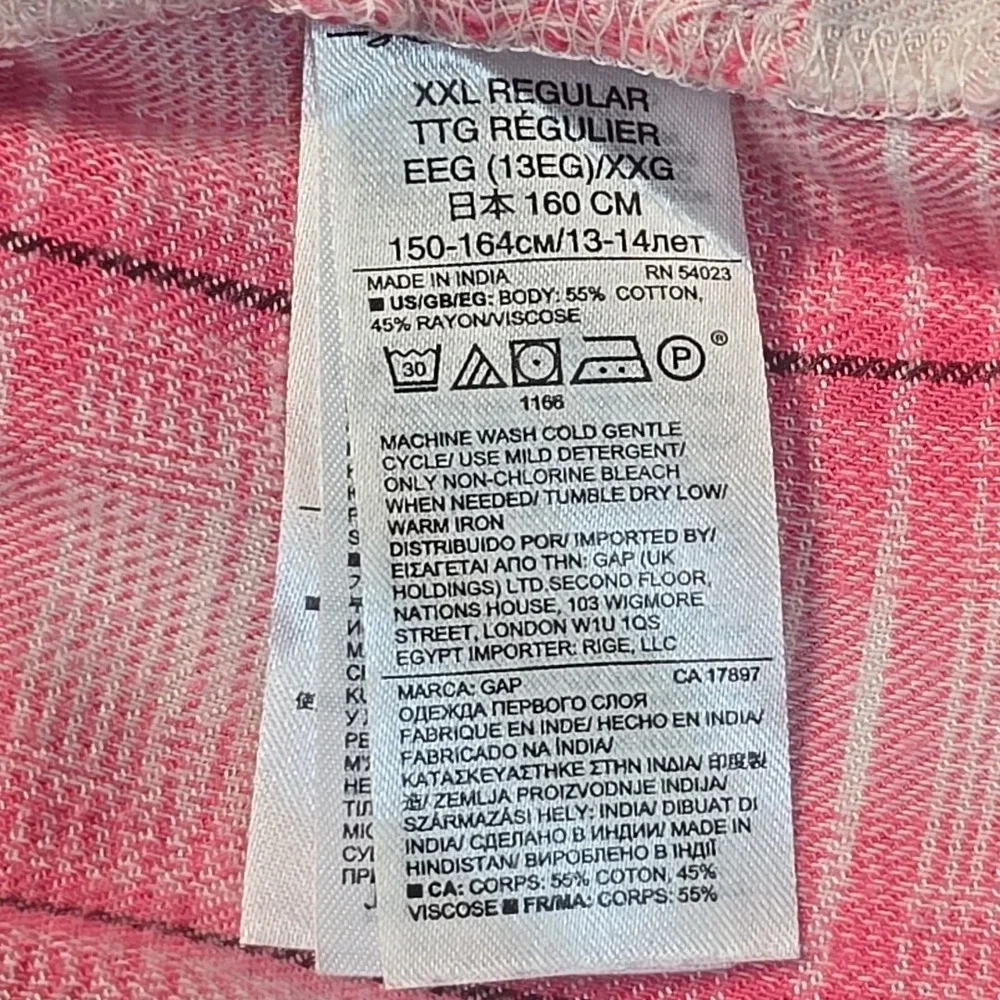 Gap Kids Plaid Babydoll Dress Girls XXL Pink White Bell Sleeve Zip Back